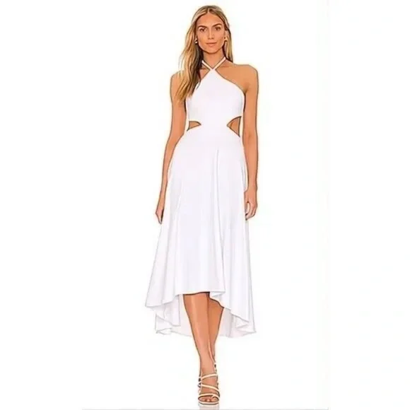 slim fit dress slacks Susana Monaco High Neck Low Back Halter Slit Dress Perfect Red / S main image 0